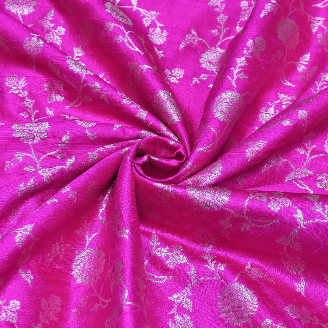 Raw Silk Zari Brocade Fabric – Rich Traditional Floral Designer Fabric-001595-03