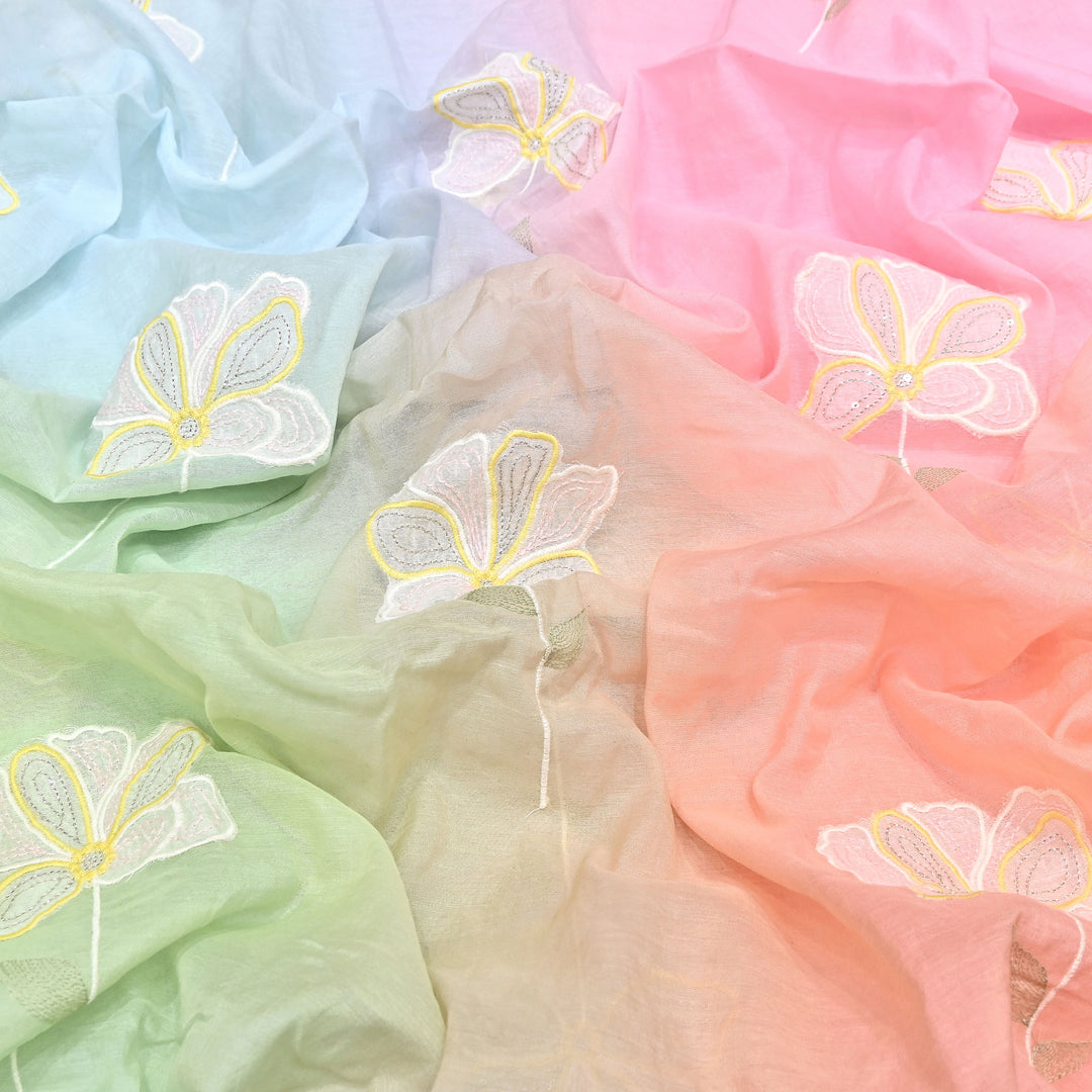 4D Shaded Mul Chanderi Floral Patch & Thread Embroidery Fabric – Designer Summer Fabric GP3925-5