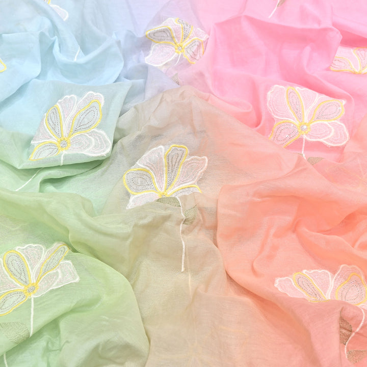 4D Shaded Mul Chanderi Floral Patch & Thread Embroidery Fabric – Designer Summer Fabric GP3925-5