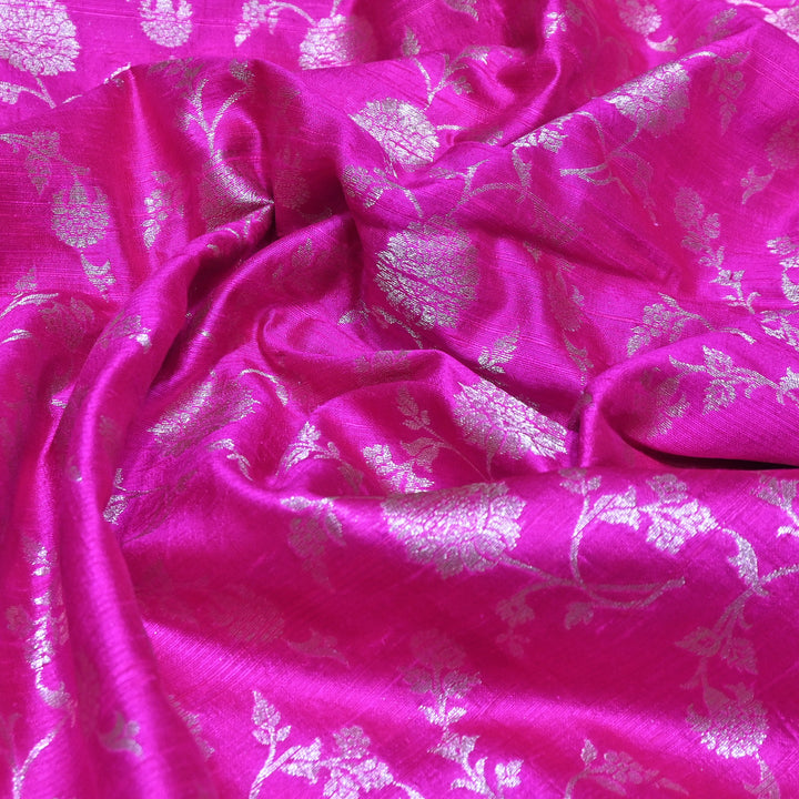 Raw Silk Zari Brocade Fabric – Rich Traditional Floral Designer Fabric-001595-03