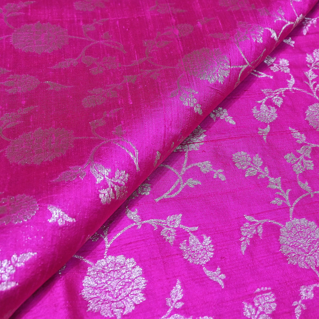 Raw Silk Zari Brocade Fabric – Rich Traditional Floral Designer Fabric-001595-03