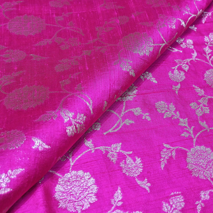 Raw Silk Zari Brocade Fabric – Rich Traditional Floral Designer Fabric-001595-03
