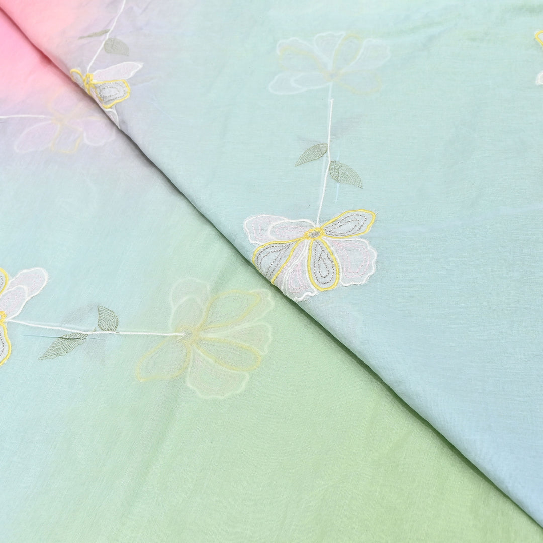 4D Shaded Mul Chanderi Floral Patch & Thread Embroidery Fabric – Designer Summer Fabric GP3925-5
