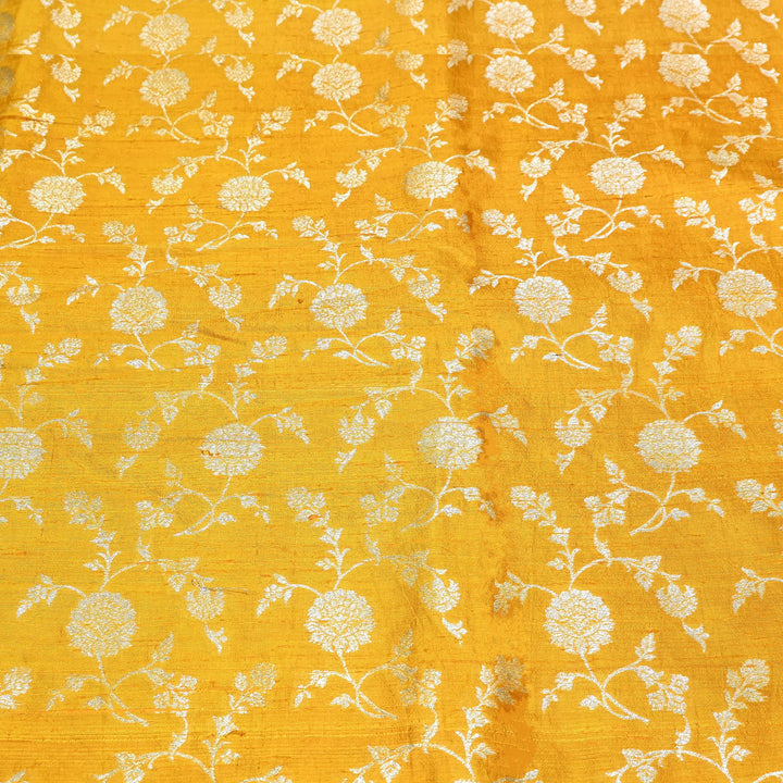 Raw Silk Zari Brocade Fabric – Rich Traditional Floral Designer Fabric-001595-02