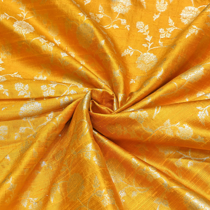 Raw Silk Zari Brocade Fabric – Rich Traditional Floral Designer Fabric-001595-02