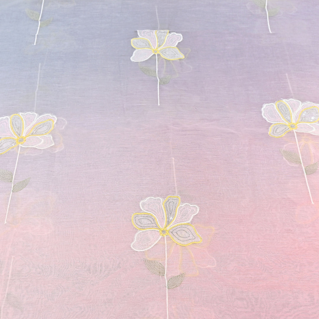4D Shaded Mul Chanderi Floral Patch & Thread Embroidery Fabric – Designer Summer Fabric GP3925-6