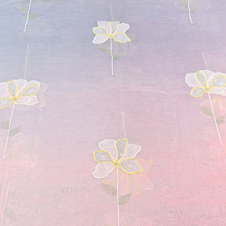 4D Shaded Mul Chanderi Floral Patch & Thread Embroidery Fabric – Designer Summer Fabric GP3925-6