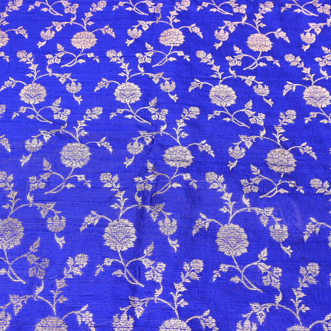 Raw Silk Zari Brocade Fabric – Rich Traditional Floral Designer Fabric-001595-01