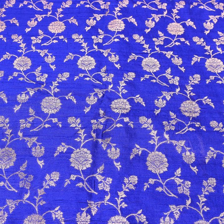 Raw Silk Zari Brocade Fabric – Rich Traditional Floral Designer Fabric-001595-01
