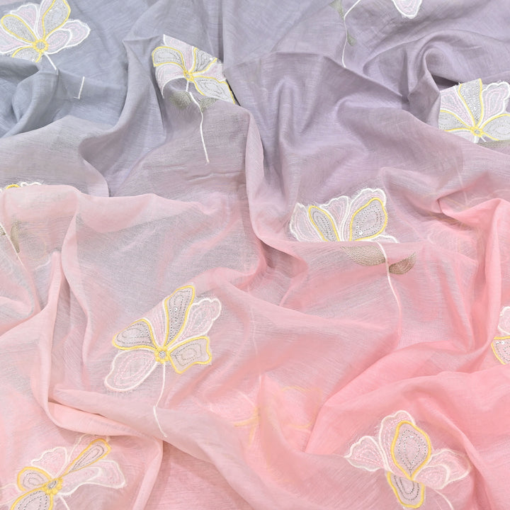 4D Shaded Mul Chanderi Floral Patch & Thread Embroidery Fabric – Designer Summer Fabric GP3925-6