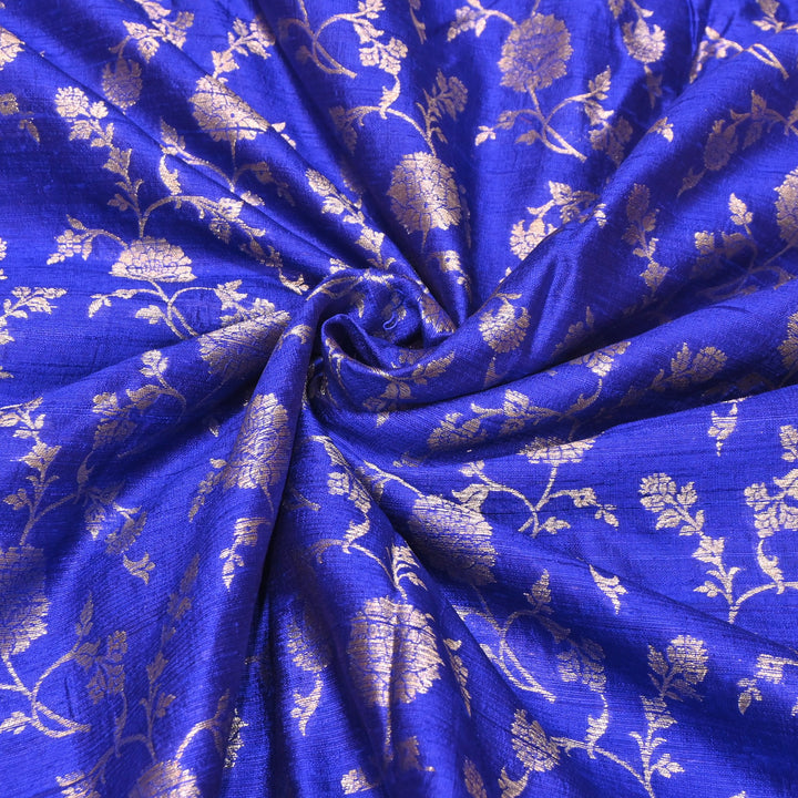 Raw Silk Zari Brocade Fabric – Rich Traditional Floral Designer Fabric-001595-01