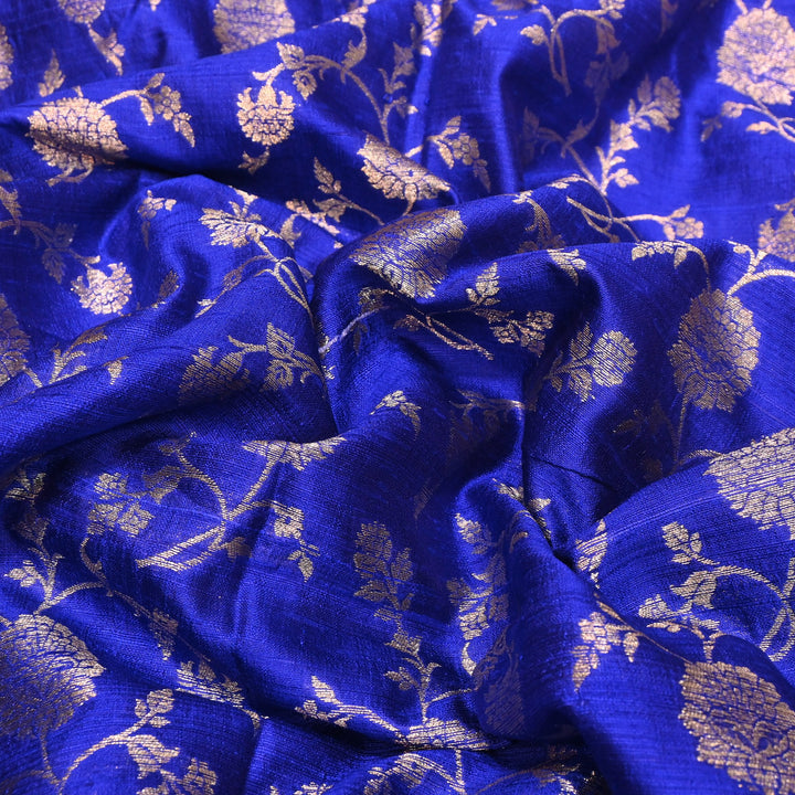 Raw Silk Zari Brocade Fabric – Rich Traditional Floral Designer Fabric-001595-01