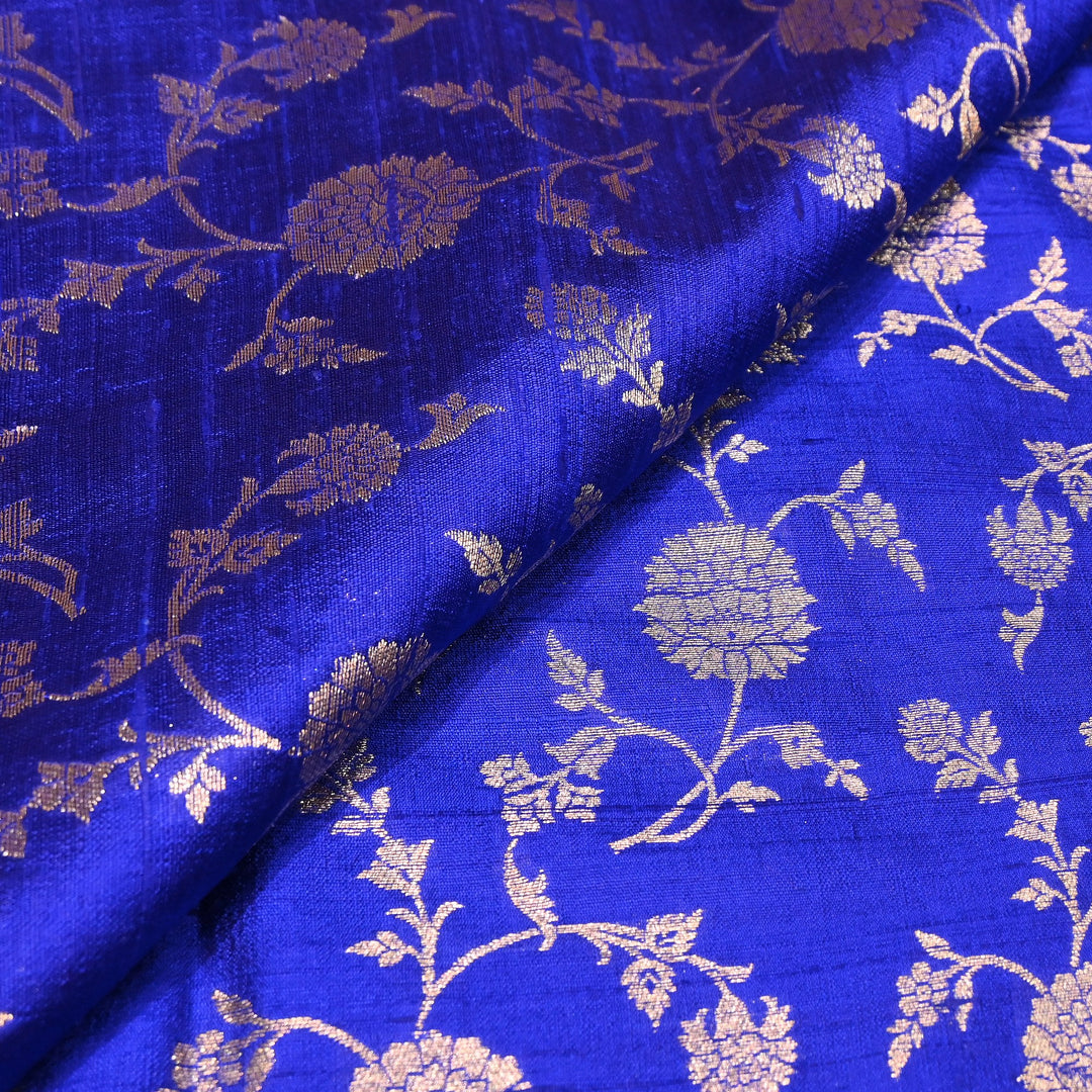 Raw Silk Zari Brocade Fabric – Rich Traditional Floral Designer Fabric-001595-01