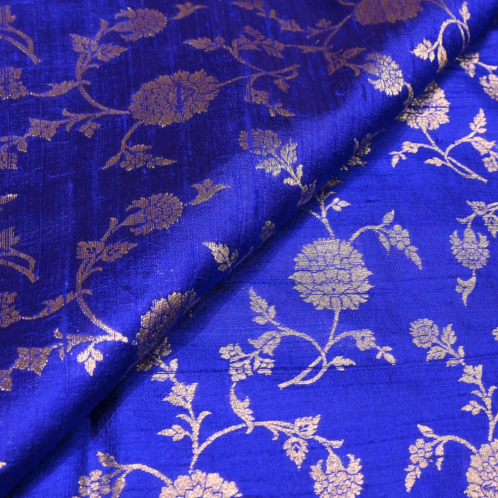 Raw Silk Zari Brocade Fabric – Rich Traditional Floral Designer Fabric-001595-01