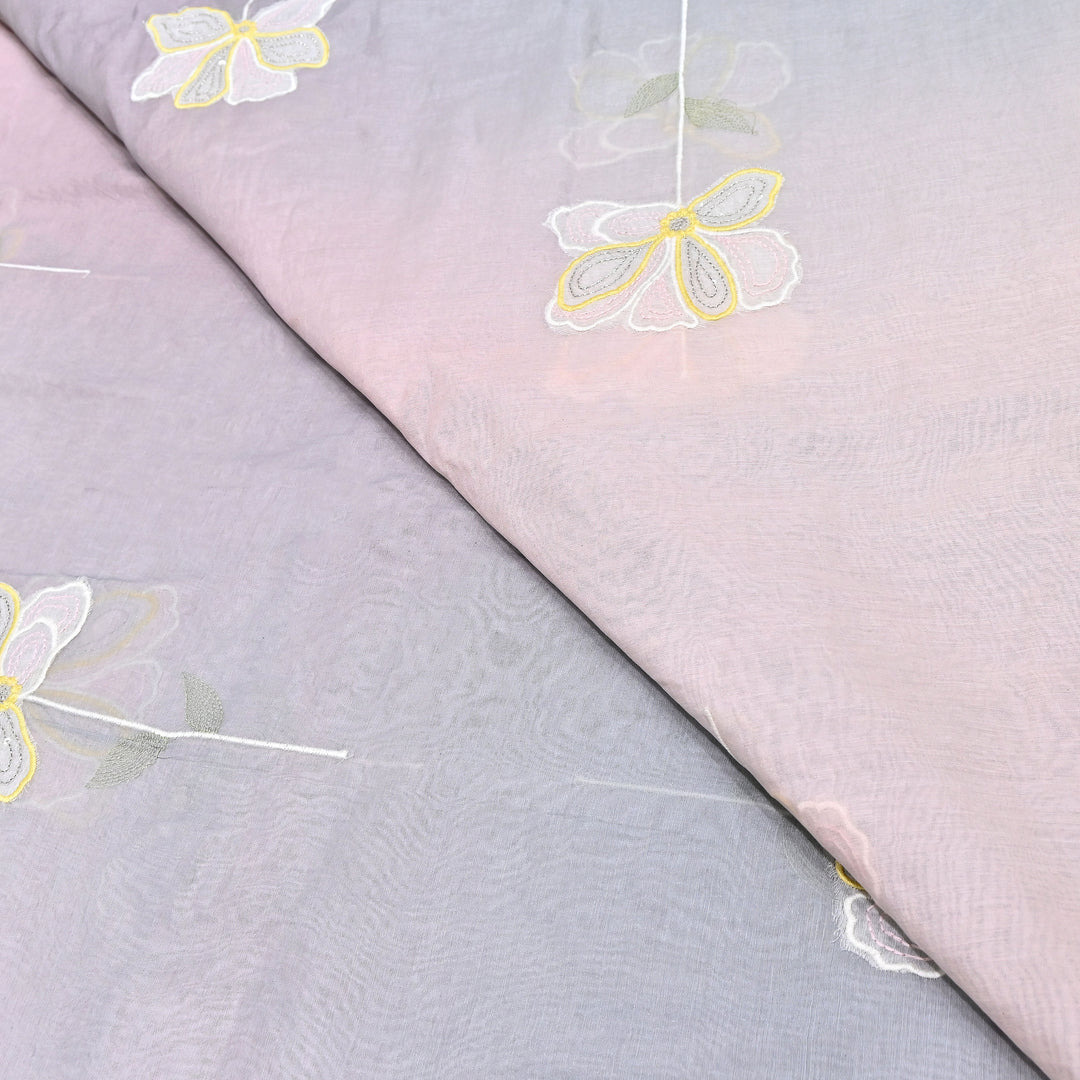 4D Shaded Mul Chanderi Floral Patch & Thread Embroidery Fabric – Designer Summer Fabric GP3925-6