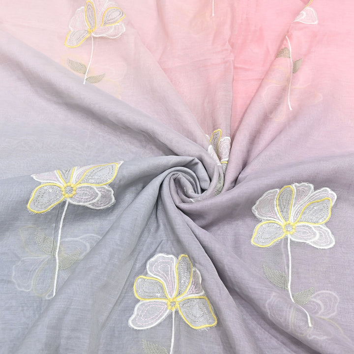 4D Shaded Mul Chanderi Floral Patch & Thread Embroidery Fabric – Designer Summer Fabric GP3925-6