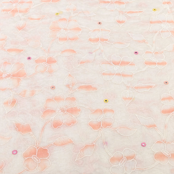 Mul Chanderi Floral Patch, Mirror & Thread Embroidery Fabric – Designer Summer Fabric GP4400-1