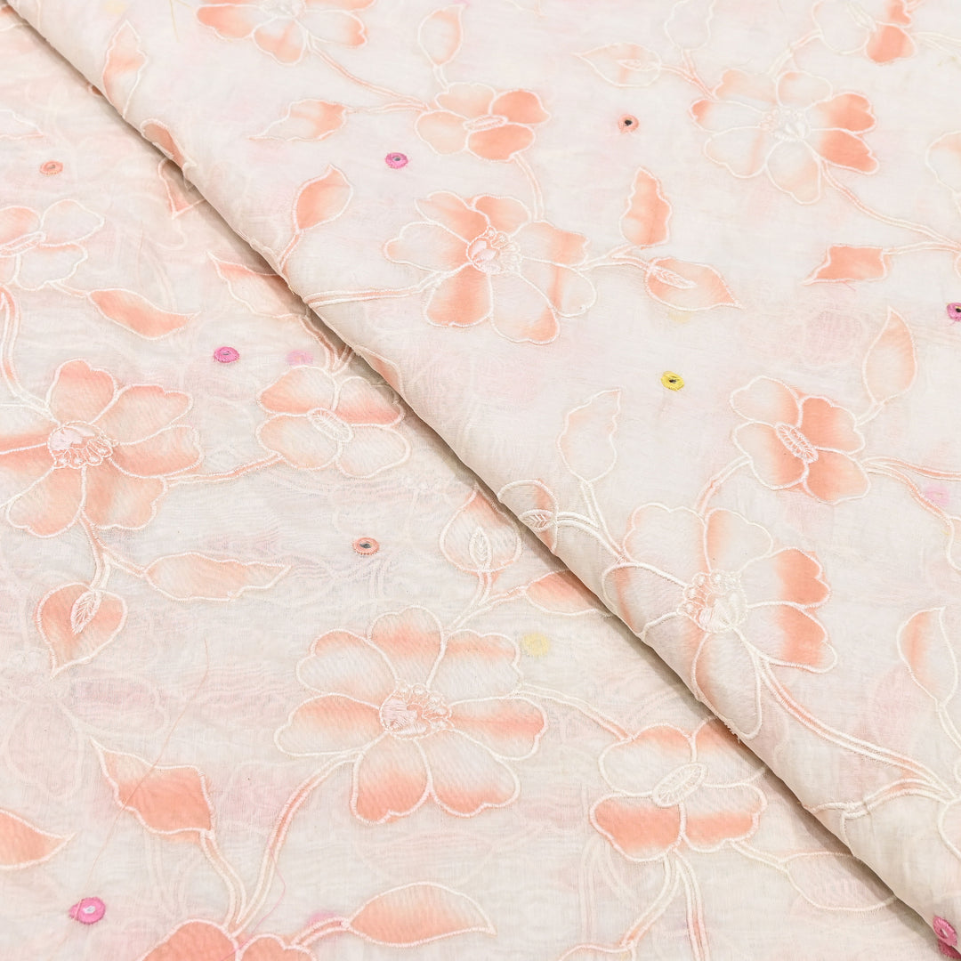Mul Chanderi Floral Patch, Mirror & Thread Embroidery Fabric – Designer Summer Fabric GP4400-1