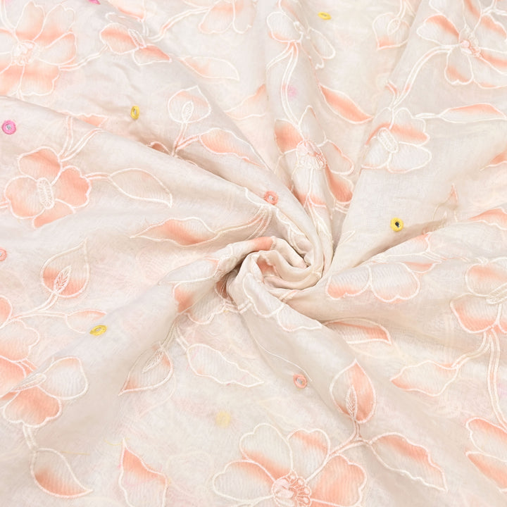 Mul Chanderi Floral Patch, Mirror & Thread Embroidery Fabric – Designer Summer Fabric GP4400-1