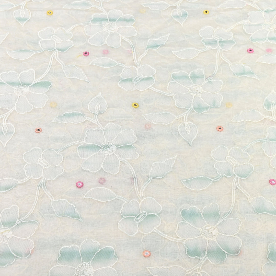 Mul Chanderi Floral Patch, Mirror & Thread Embroidery Fabric – Designer Summer Fabric GP4400-2