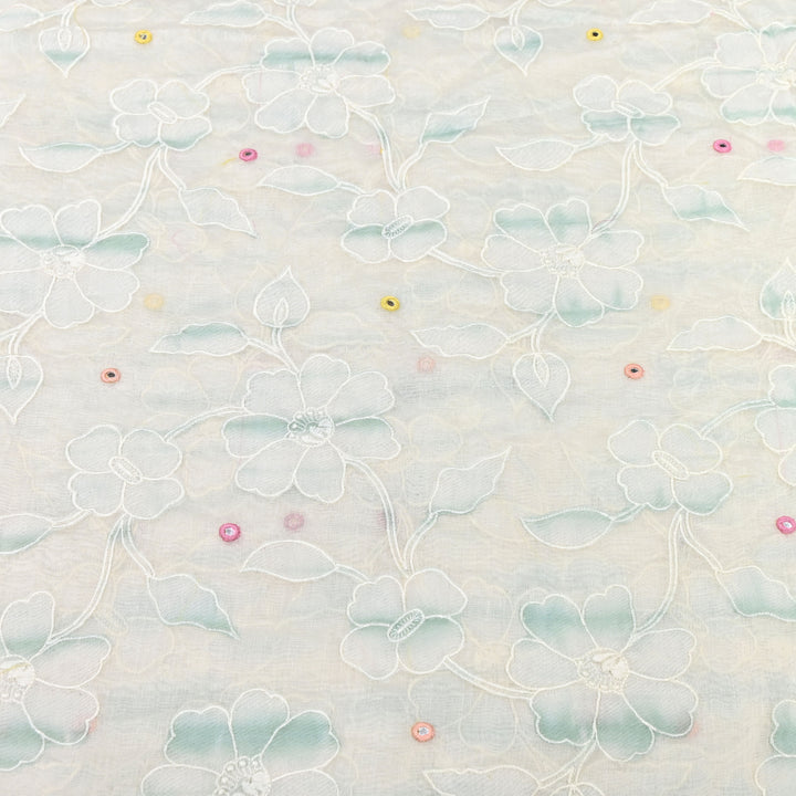 Mul Chanderi Floral Patch, Mirror & Thread Embroidery Fabric – Designer Summer Fabric GP4400-2