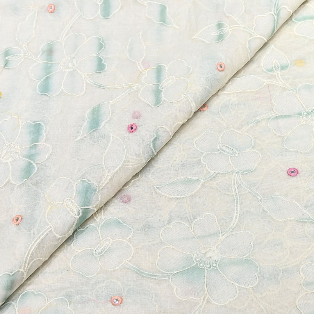 Mul Chanderi Floral Patch, Mirror & Thread Embroidery Fabric – Designer Summer Fabric GP4400-2