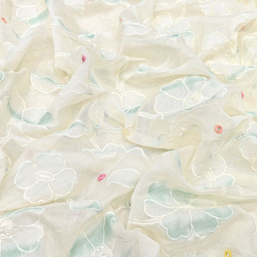 Mul Chanderi Floral Patch, Mirror & Thread Embroidery Fabric – Designer Summer Fabric GP4400-2