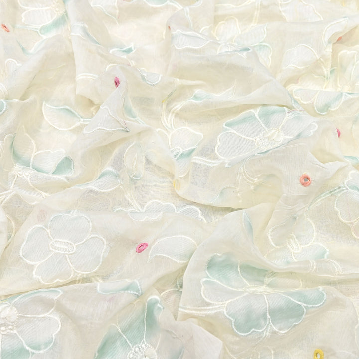 Mul Chanderi Floral Patch, Mirror & Thread Embroidery Fabric – Designer Summer Fabric GP4400-2
