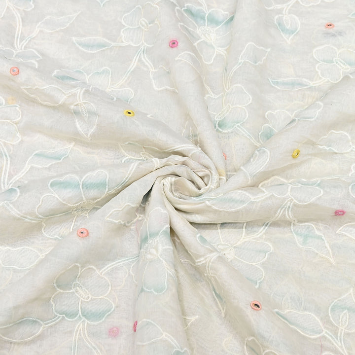 Mul Chanderi Floral Patch, Mirror & Thread Embroidery Fabric – Designer Summer Fabric GP4400-2
