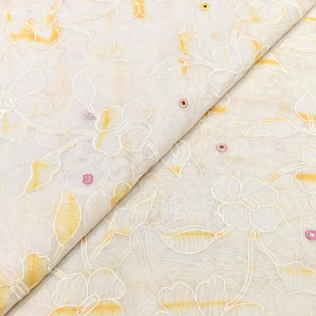 Mul Chanderi Floral Patch, Mirror & Thread Embroidery Fabric – Designer Summer Fabric GP4400-3