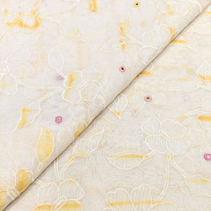 Mul Chanderi Floral Patch, Mirror & Thread Embroidery Fabric – Designer Summer Fabric GP4400-3