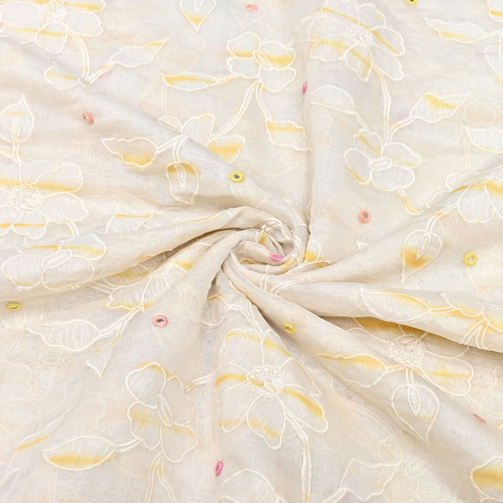 Mul Chanderi Floral Patch, Mirror & Thread Embroidery Fabric – Designer Summer Fabric GP4400-3