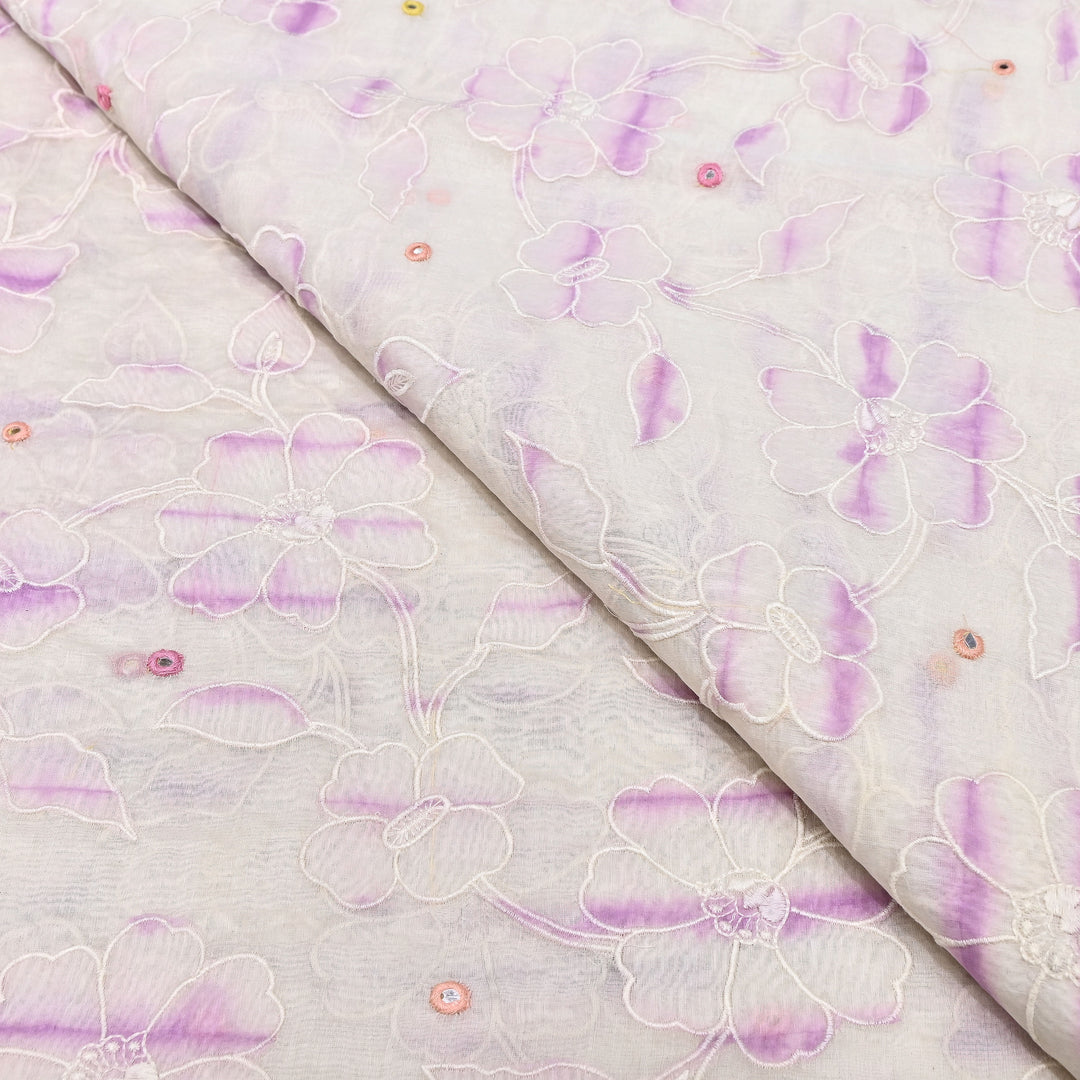 Mul Chanderi Floral Patch, Mirror & Thread Embroidery Fabric – Designer Summer Fabric GP4400-4