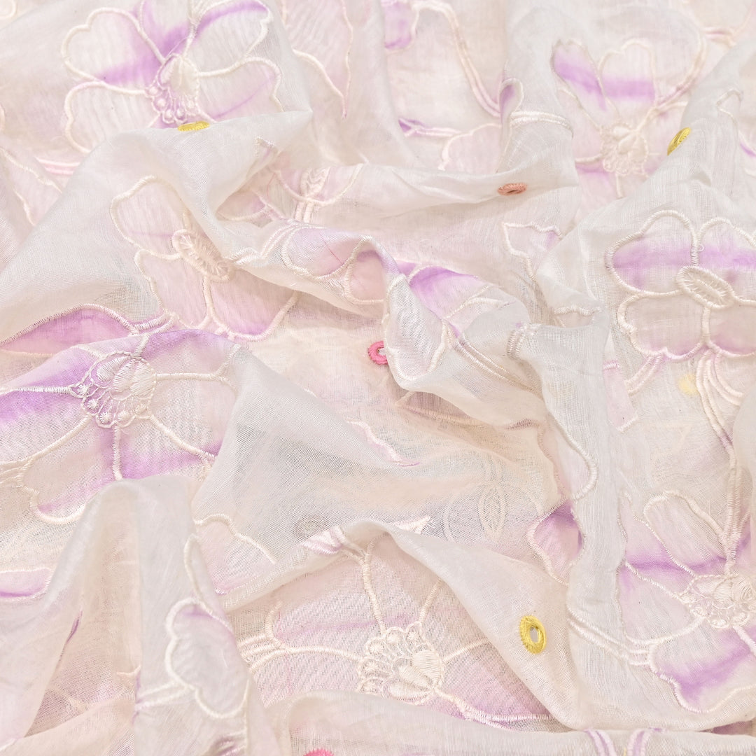 Mul Chanderi Floral Patch, Mirror & Thread Embroidery Fabric – Designer Summer Fabric GP4400-4