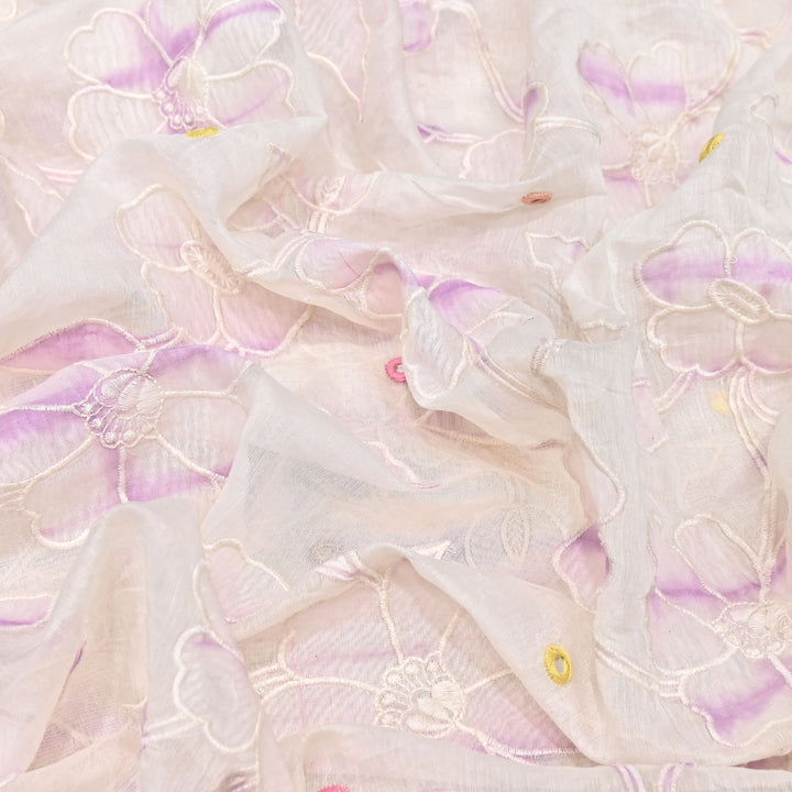 Mul Chanderi Floral Patch, Mirror & Thread Embroidery Fabric – Designer Summer Fabric GP4400-4