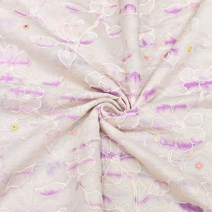 Mul Chanderi Floral Patch, Mirror & Thread Embroidery Fabric – Designer Summer Fabric GP4400-4