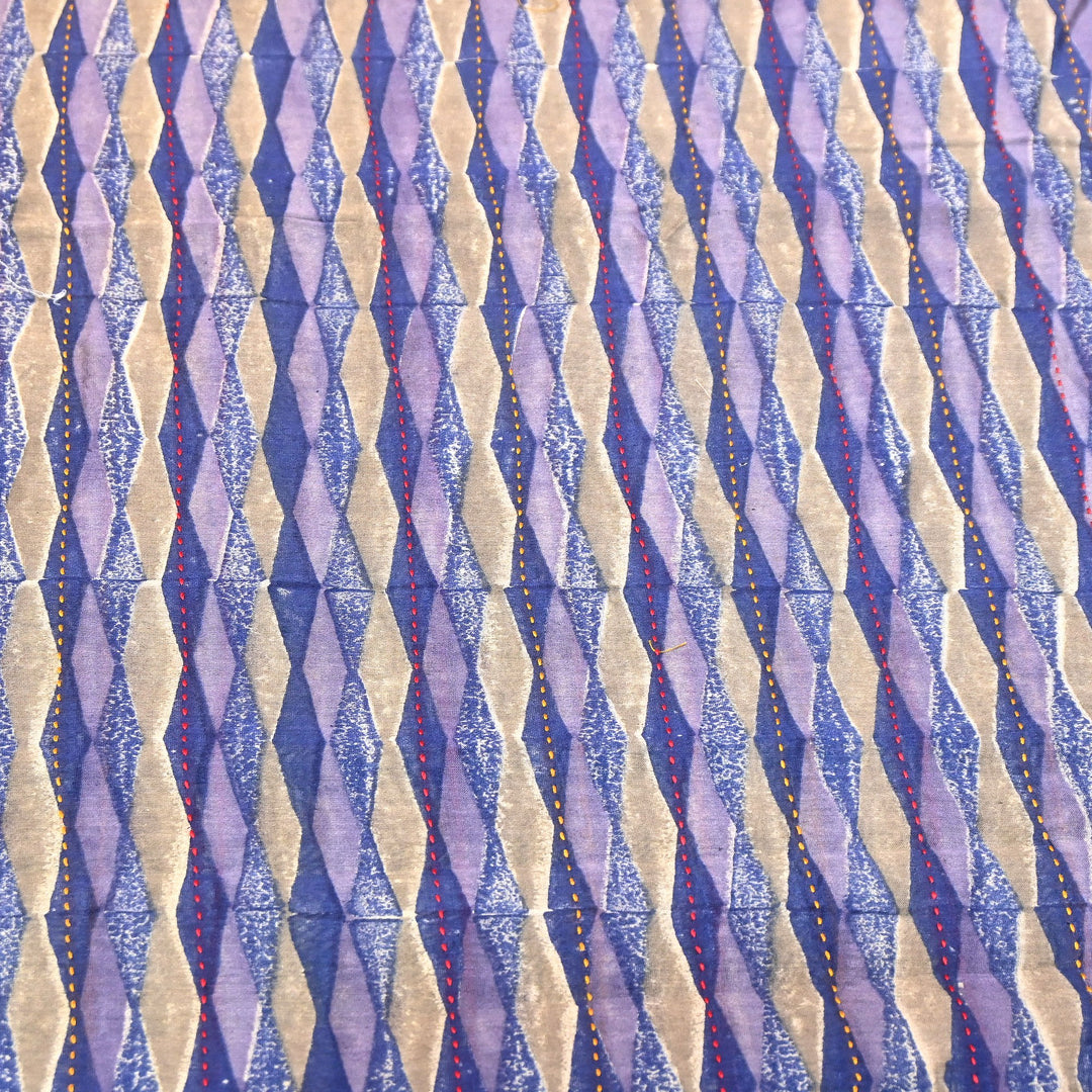 Pure Silk Chanderi Kantha Print Fabric 44" – Designer Printed Silk Chanderi Fabric - KAT445-1