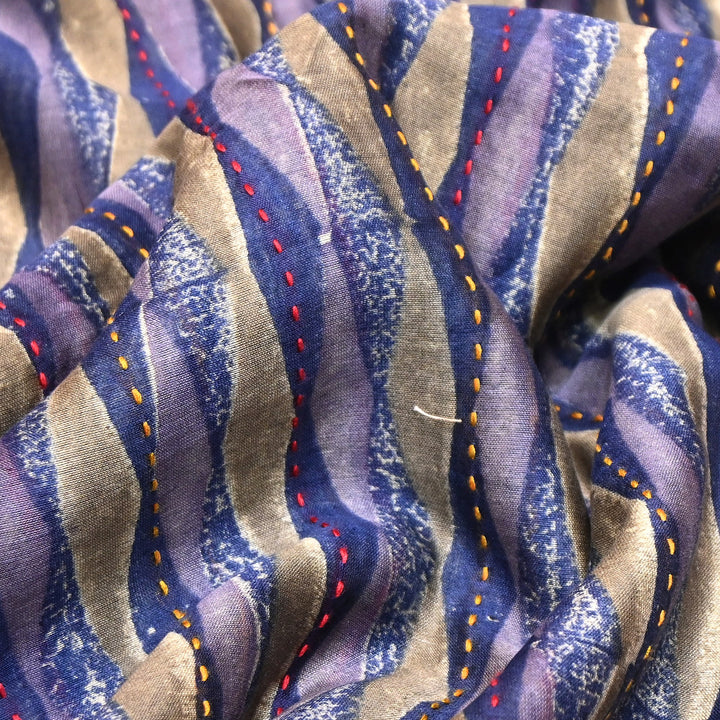 Pure Silk Chanderi Kantha Print Fabric 44" – Designer Printed Silk Chanderi Fabric - KAT445-1
