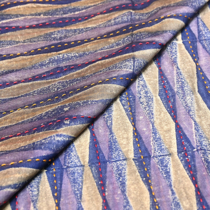Pure Silk Chanderi Kantha Print Fabric 44" – Designer Printed Silk Chanderi Fabric - KAT445-1