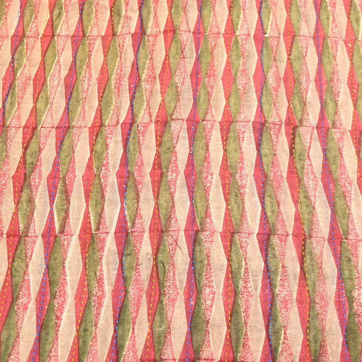 Pure Silk Chanderi Kantha Print Fabric 44" – Designer Printed Silk Chanderi Fabric - KAT445-2