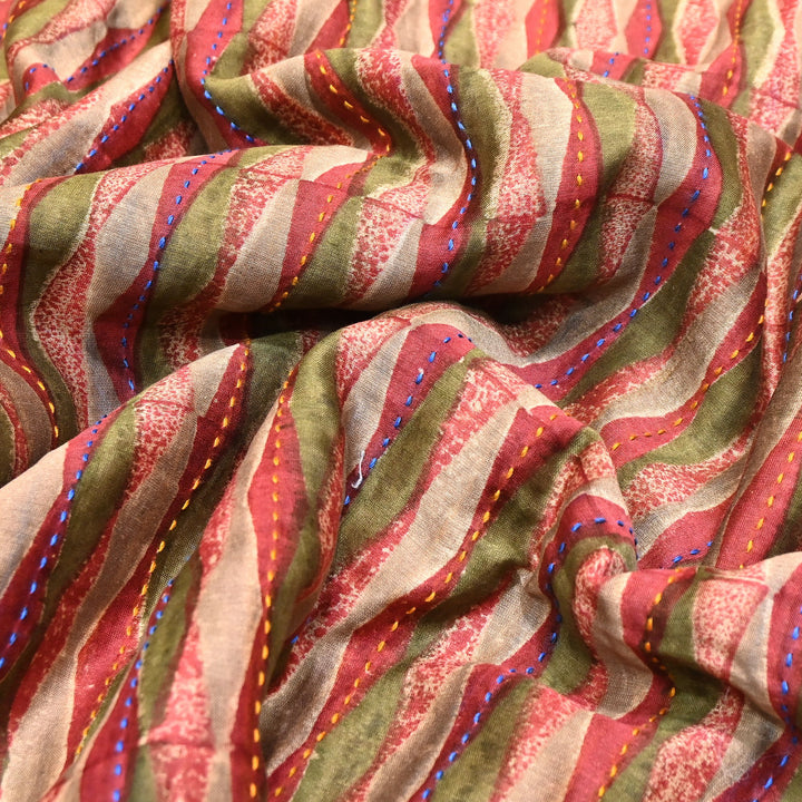 Pure Silk Chanderi Kantha Print Fabric 44" – Designer Printed Silk Chanderi Fabric - KAT445-2