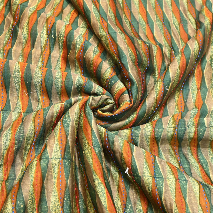 Pure Silk Chanderi Kantha Print Fabric 44" – Designer Printed Silk Chanderi Fabric - KAT445-3