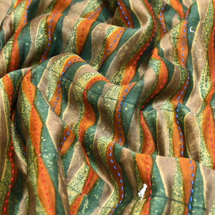 Pure Silk Chanderi Kantha Print Fabric 44" – Designer Printed Silk Chanderi Fabric - KAT445-3