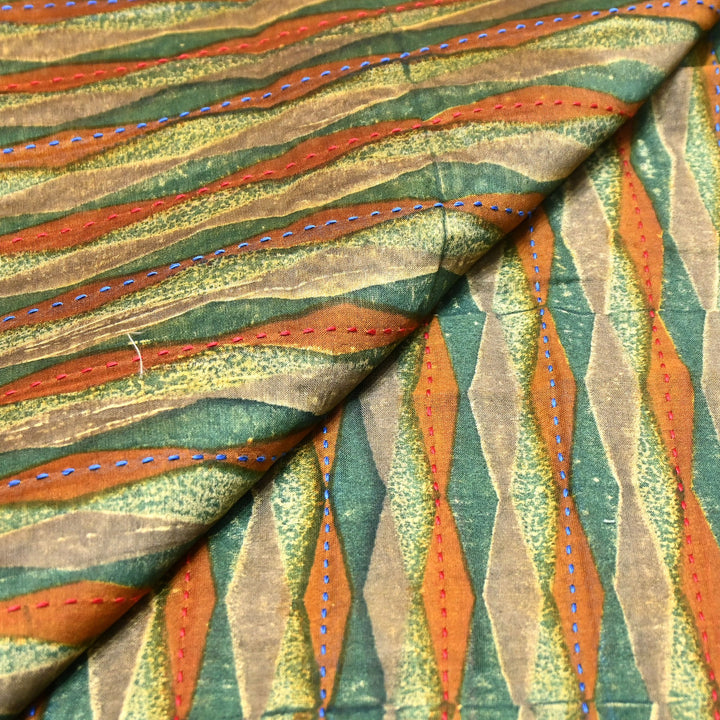 Pure Silk Chanderi Kantha Print Fabric 44" – Designer Printed Silk Chanderi Fabric - KAT445-3