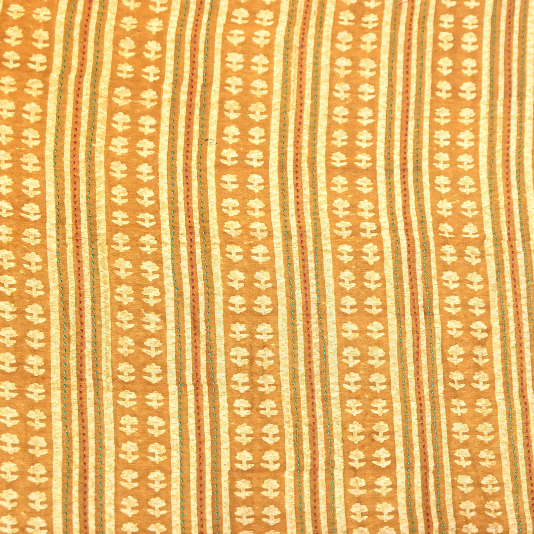 Pure Silk Chanderi Kantha Print Fabric 44" – Designer Printed Silk Chanderi Fabric - KAT445-4