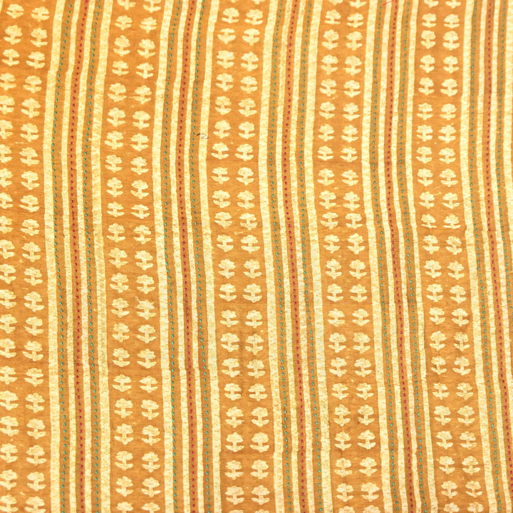 Pure Silk Chanderi Kantha Print Fabric 44" – Designer Printed Silk Chanderi Fabric - KAT445-4