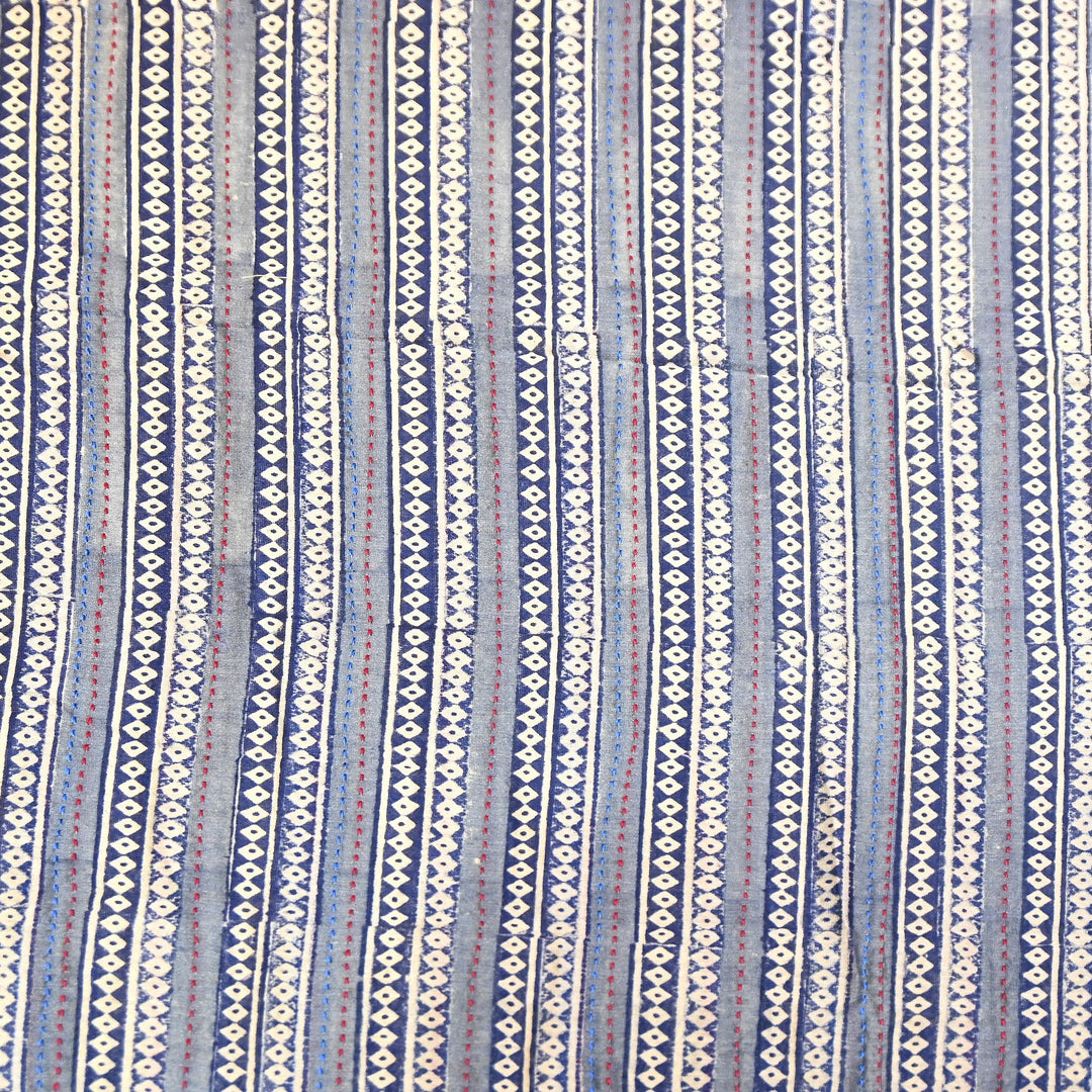 Pure Silk Chanderi Kantha Print Fabric 44" – Designer Printed Silk Chanderi Fabric - KAT445-5