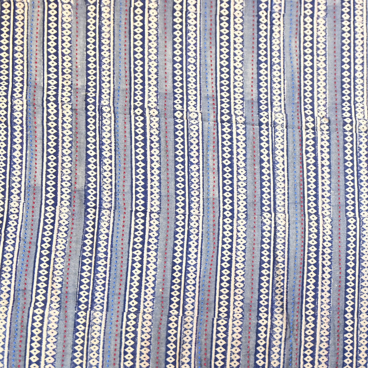 Pure Silk Chanderi Kantha Print Fabric 44" – Designer Printed Silk Chanderi Fabric - KAT445-5