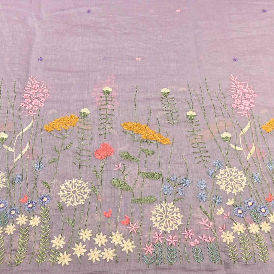 Pink Flare Dyed Mul Chanderi Thread Embroidery Fabric-V1700C
