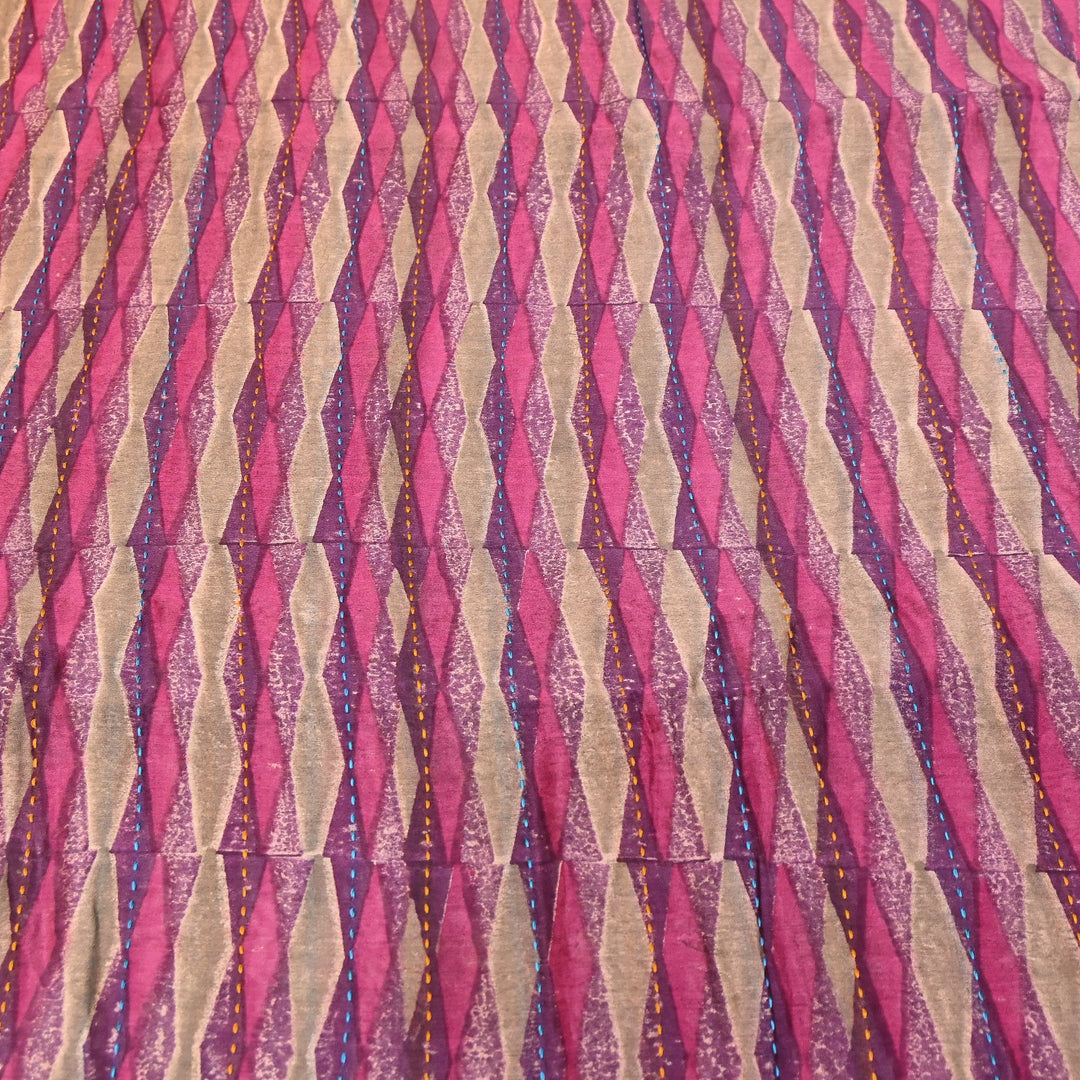 Pure Silk Chanderi Kantha Print Fabric 44" – Designer Printed Silk Chanderi Fabric - KAT445-6